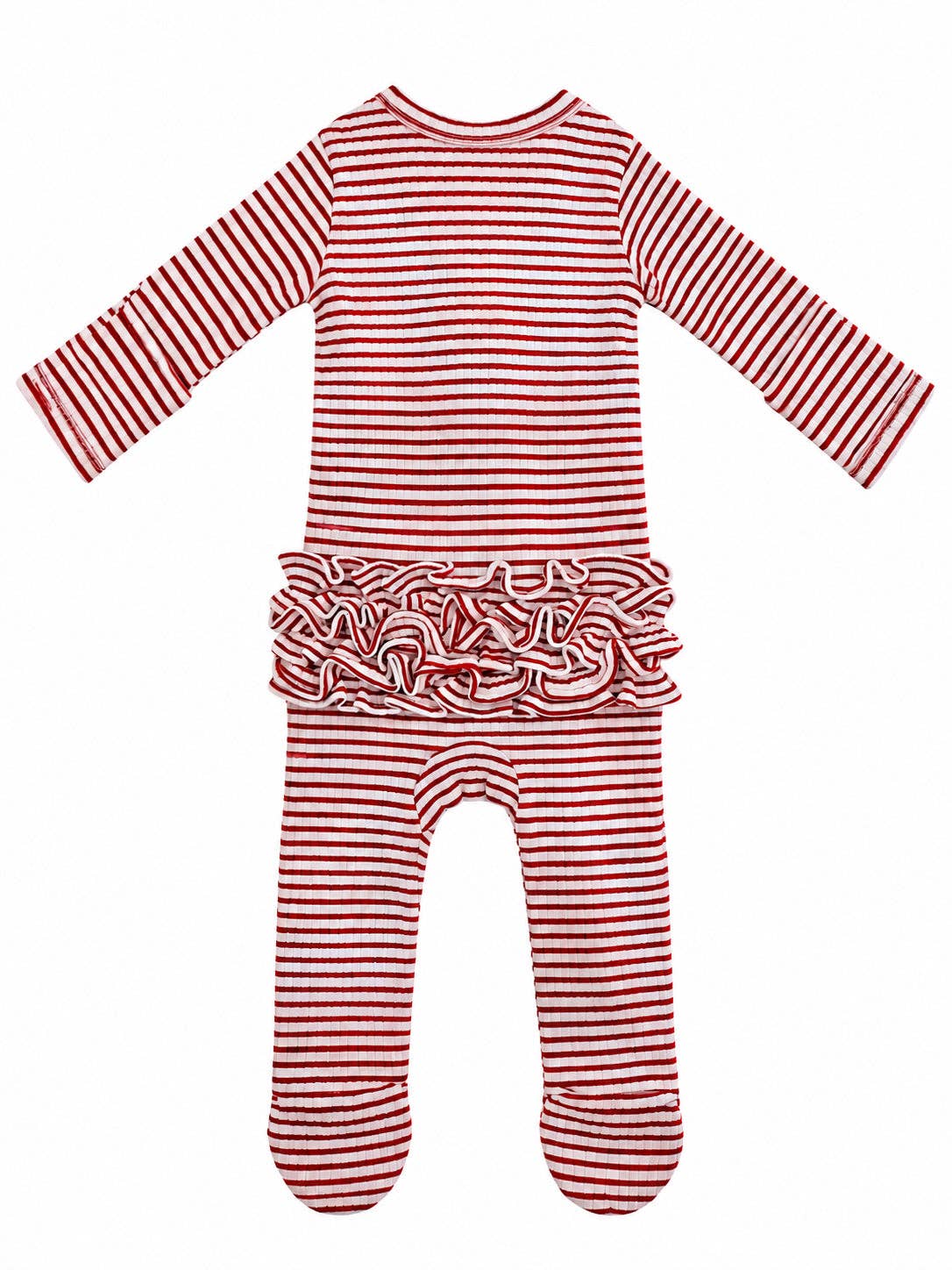 SIIX Collection- Red Stripe / Ribbed Frill 2-Way Zip Footie
