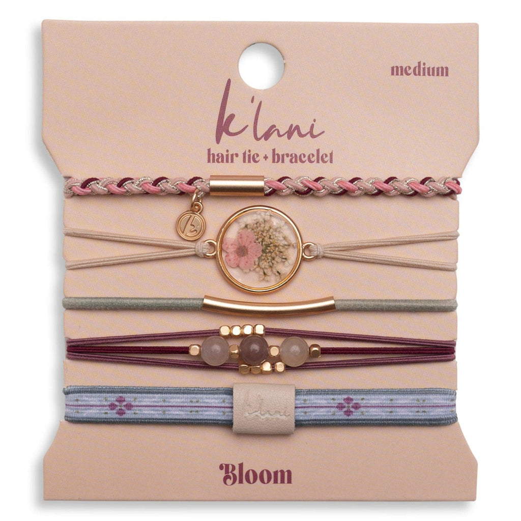 K'lani- "Bloom" Maroon and Pink with Pressed Flowers Hair Tie Bracelets