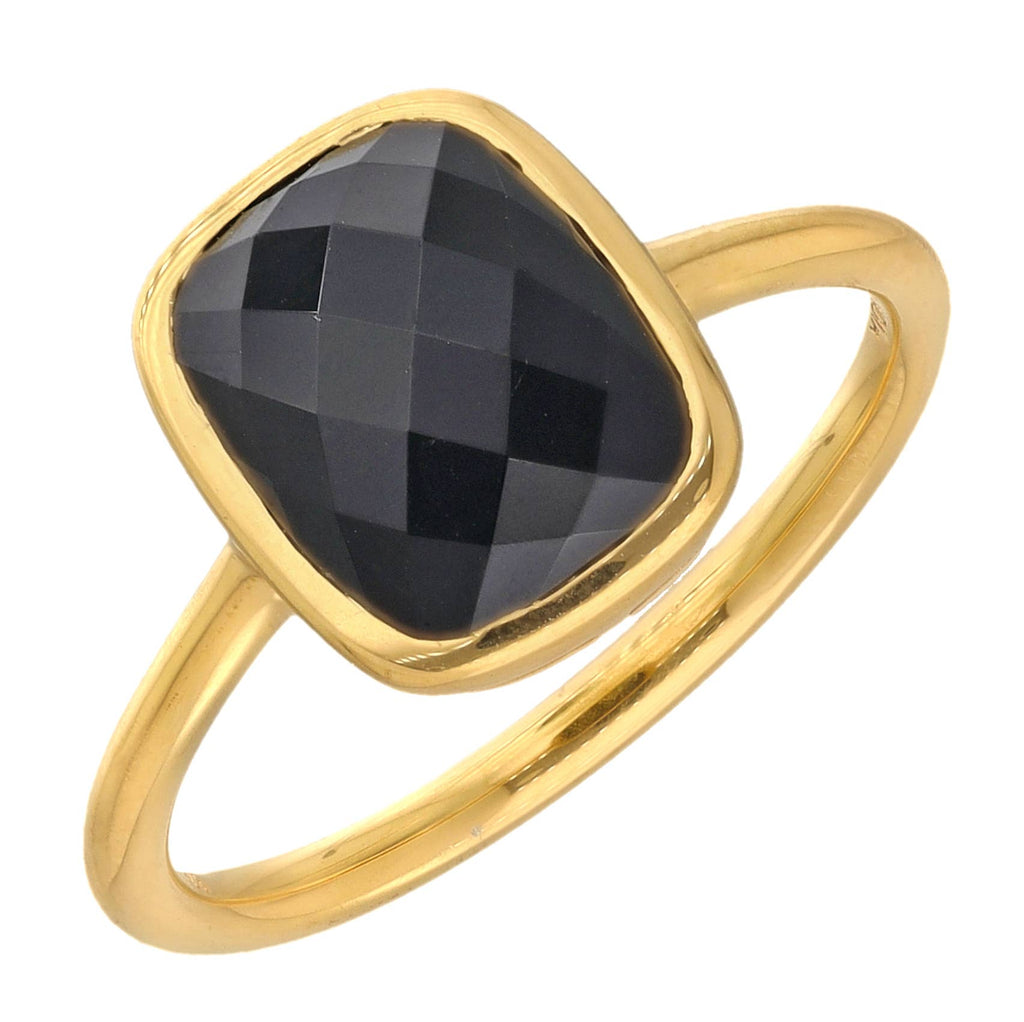 Tiramisu- Gold Plated 925 Silver Cushion Cut Black Onyx Ring