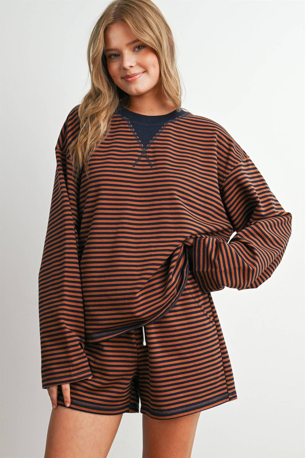 BUTTERMELON- Striped Drawstring Casual Shorts