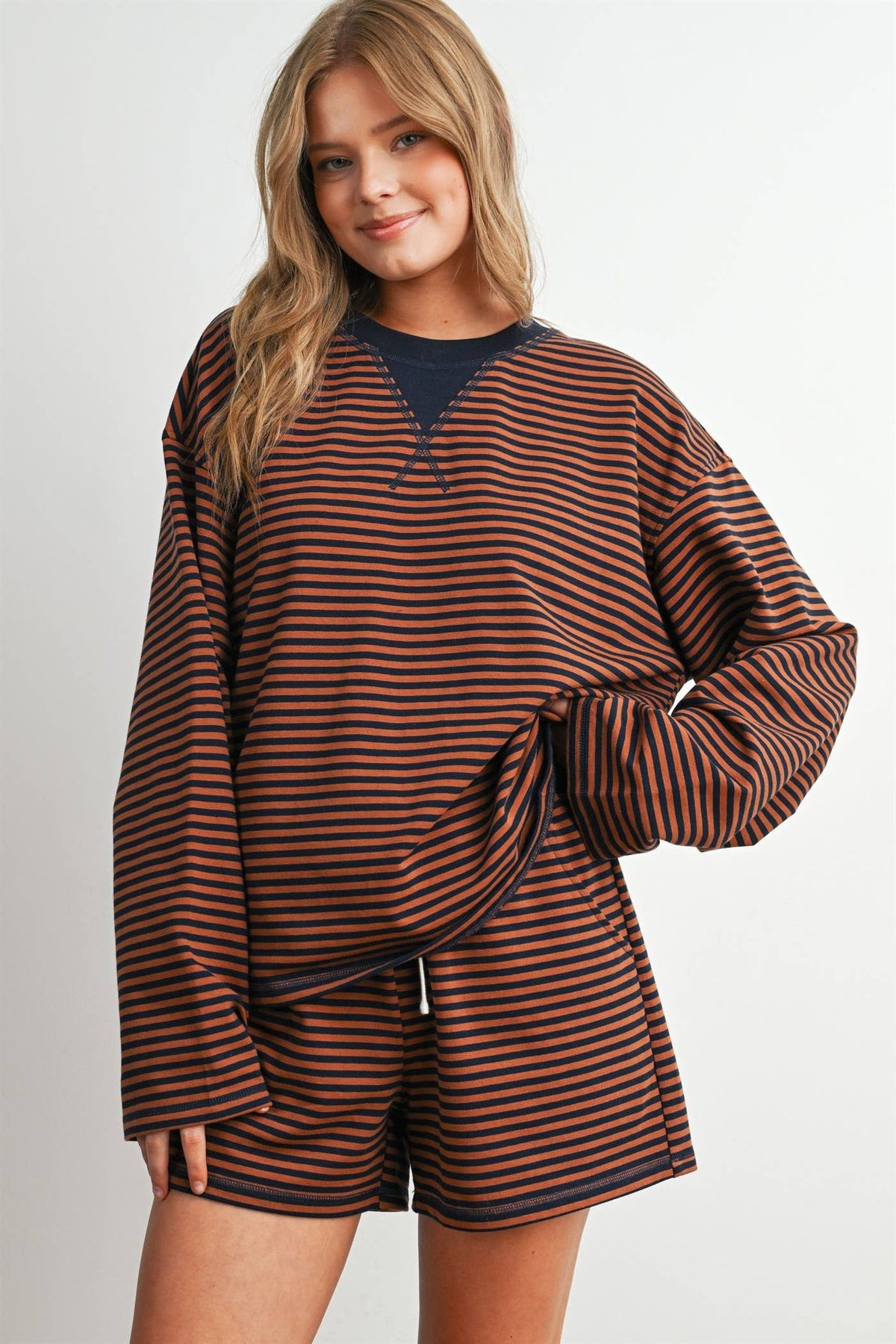 BUTTERMELON- Striped Drawstring Casual Shorts