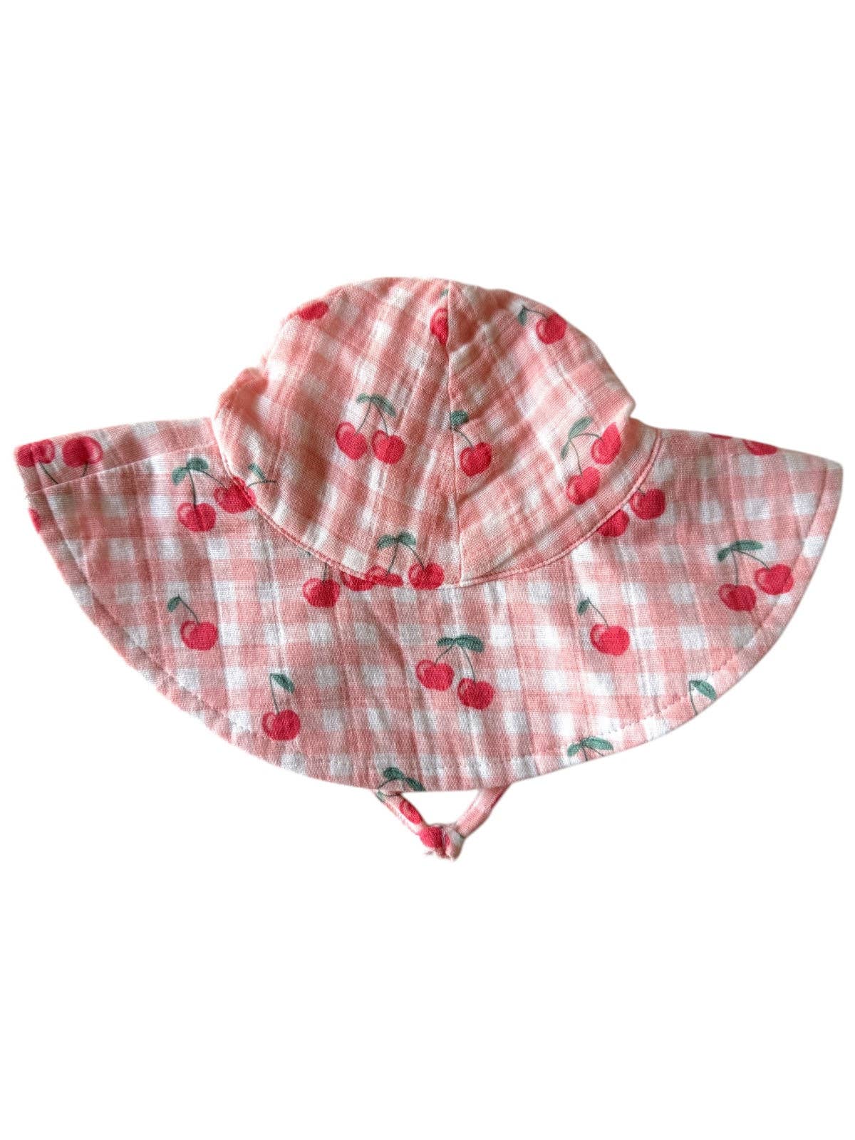 SIIX Collection- Gingham Cherries / Muslin Wide Brim Sunhat