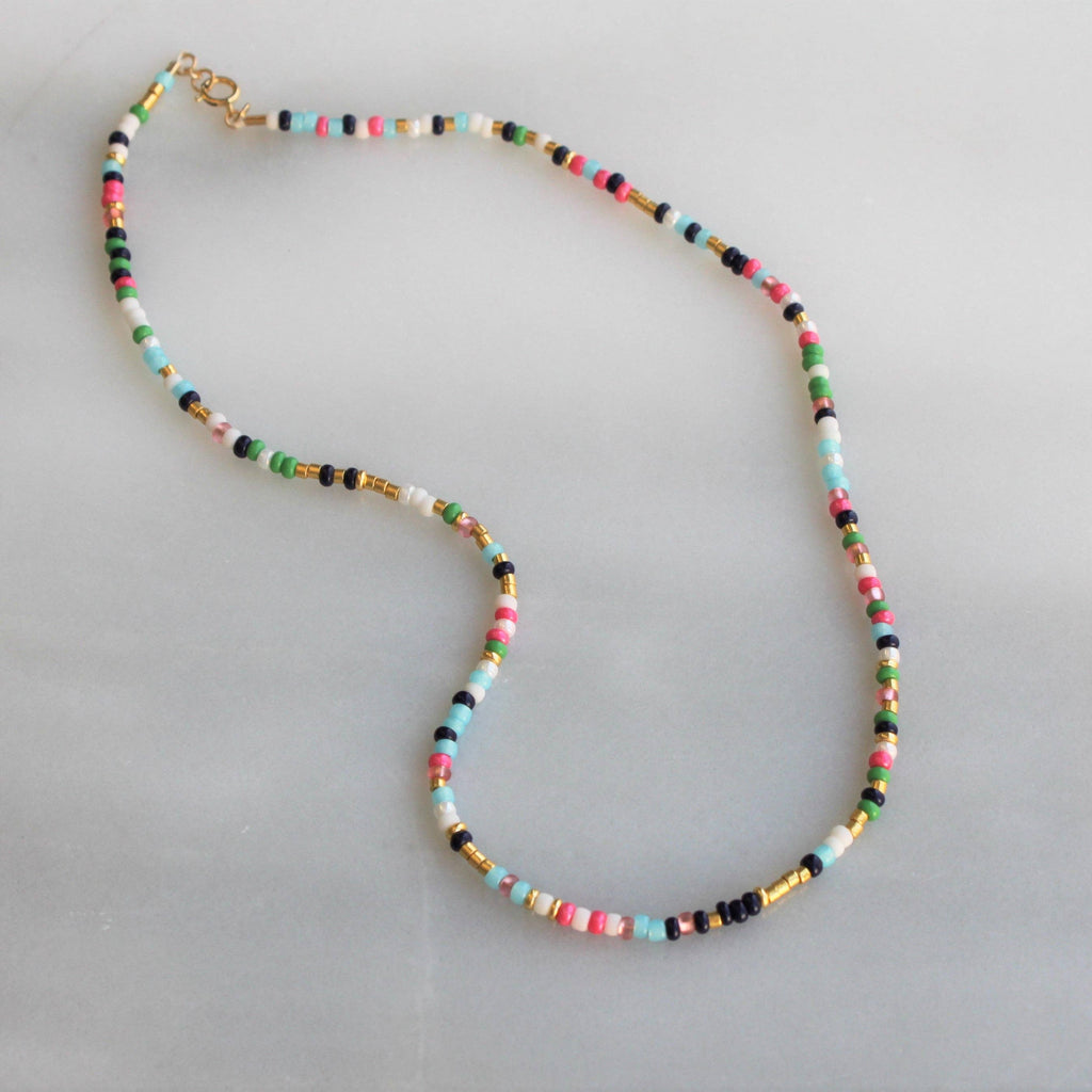 The Silver Wren- Unity Beaded Necklace - Navy, Green & Pink