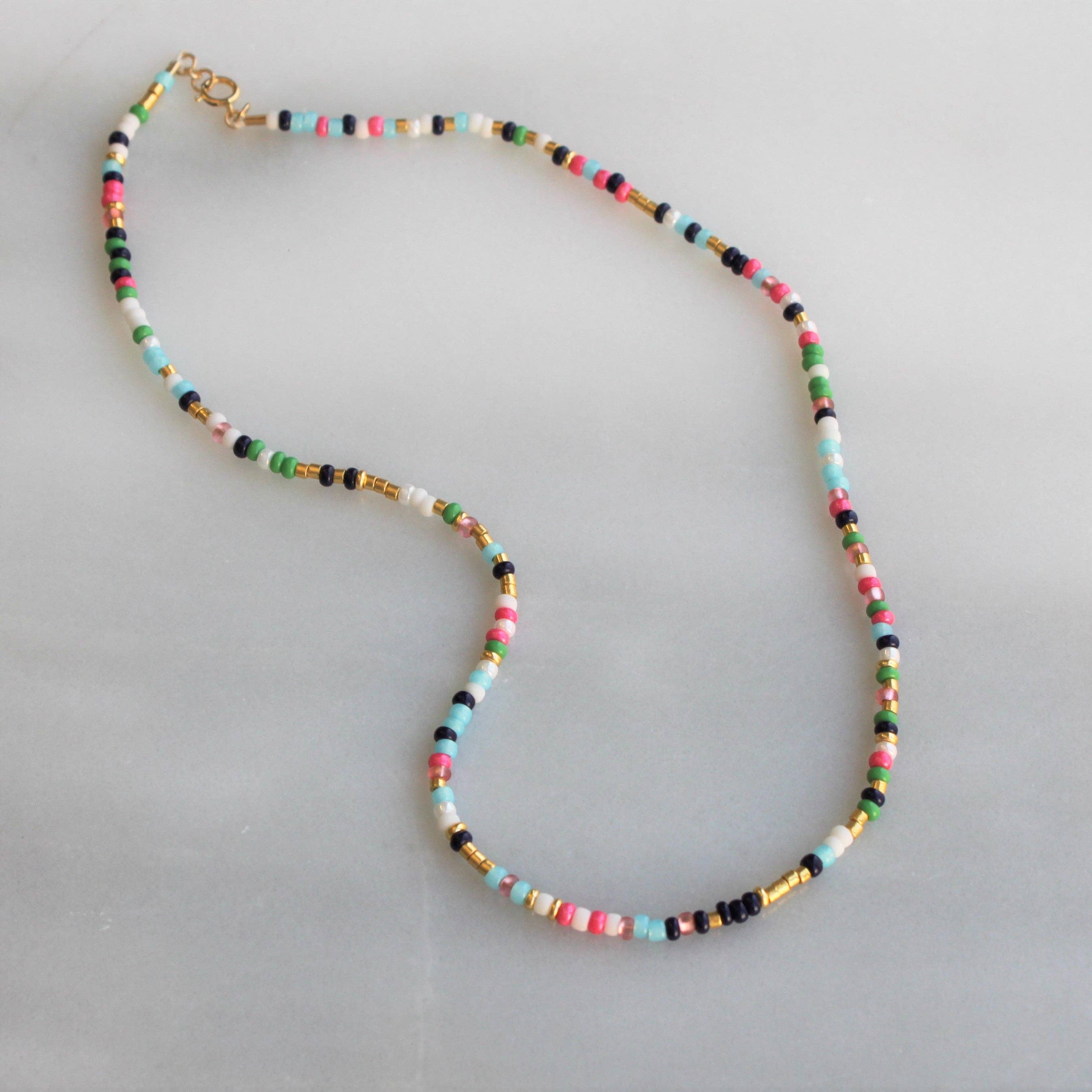 The Silver Wren- Unity Beaded Necklace - Navy, Green & Pink