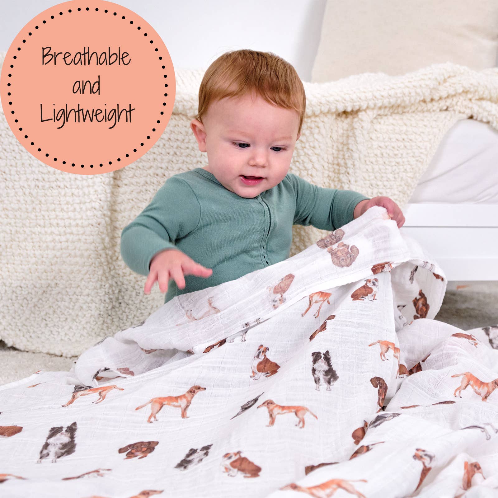 LollyBanks- Adorable Dog Print Baby Muslin Swaddle Blanket