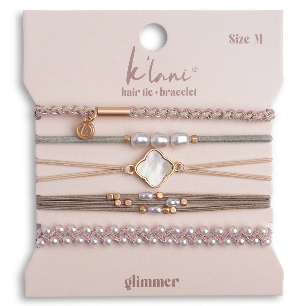 K'lani- "Glimmer" Soft Pinks with Pearl & Gold Accent Hair Tie Bracelets