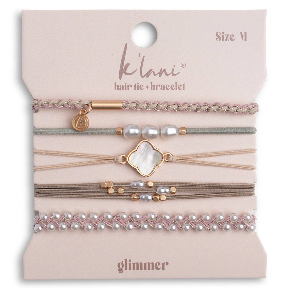 K'lani- "Glimmer" Soft Pinks with Pearl & Gold Accent Hair Tie Bracelets