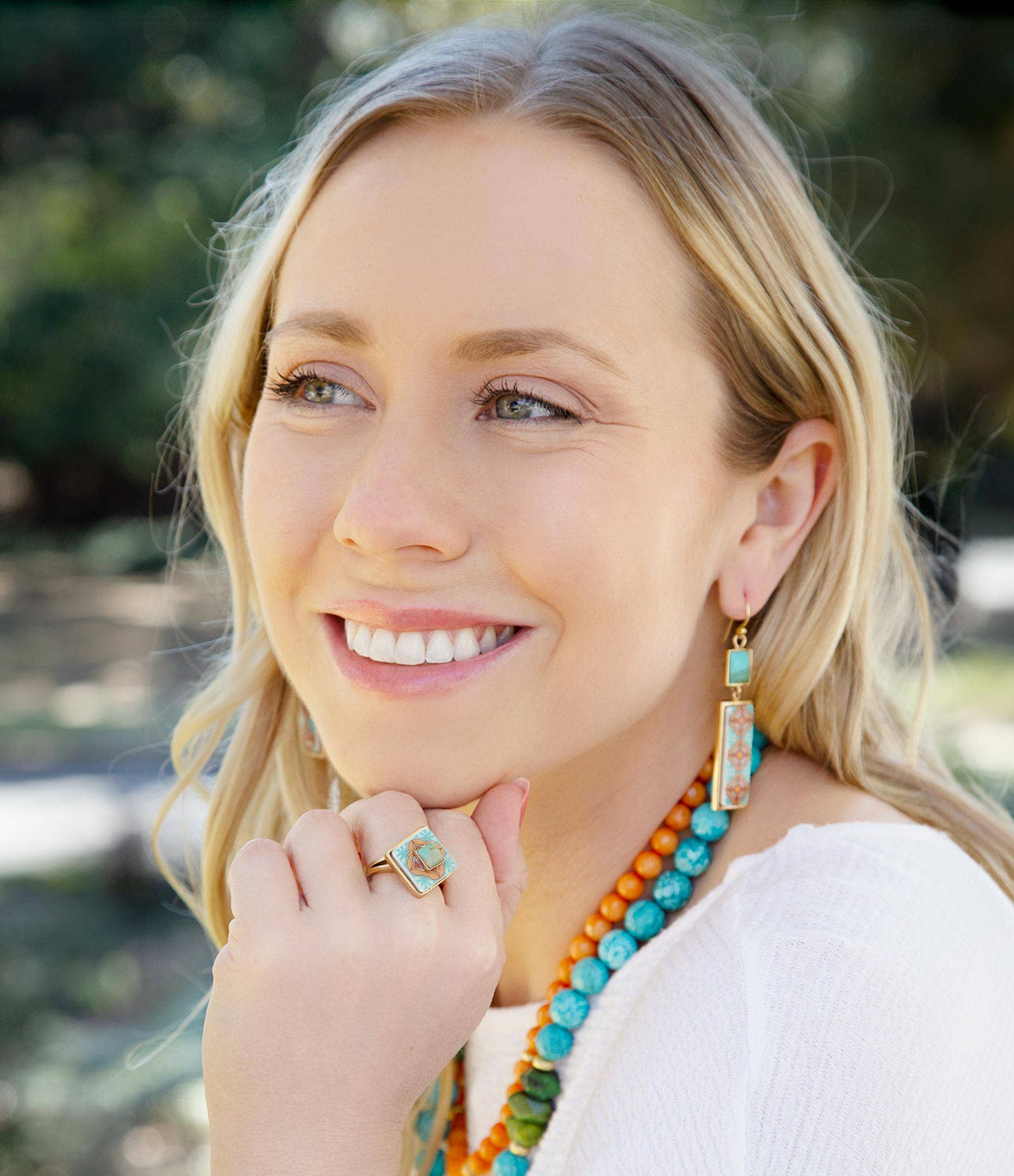 Barse Jewelry- Talavera Tile and Blue Turquoise Golden Dangle Earrings