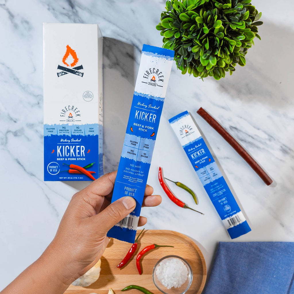 FireCreek Snacks- Kicker Spicy Beef & Pork Meat Sticks - 20ct Beef Jerky Stick