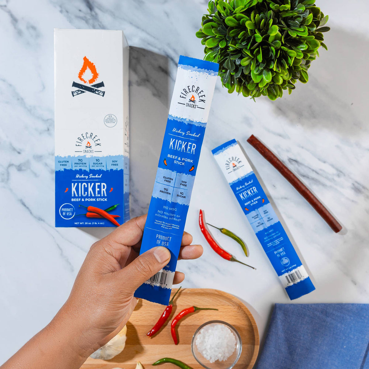 FireCreek Snacks- Kicker Spicy Beef & Pork Meat Sticks - 20ct Beef Jerky Stick