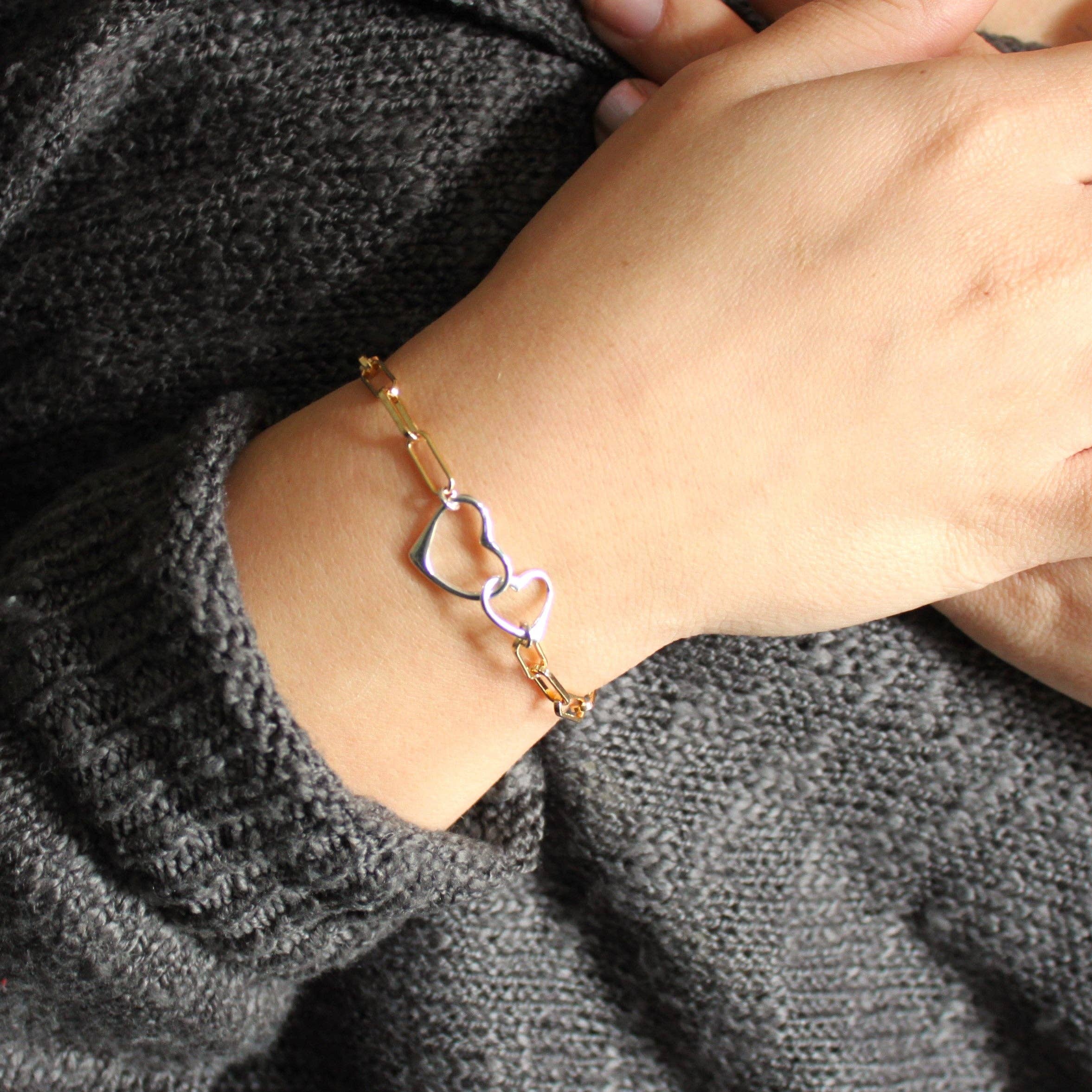 The Silver Wren- Mixed Metal Locking Hearts Bracelet