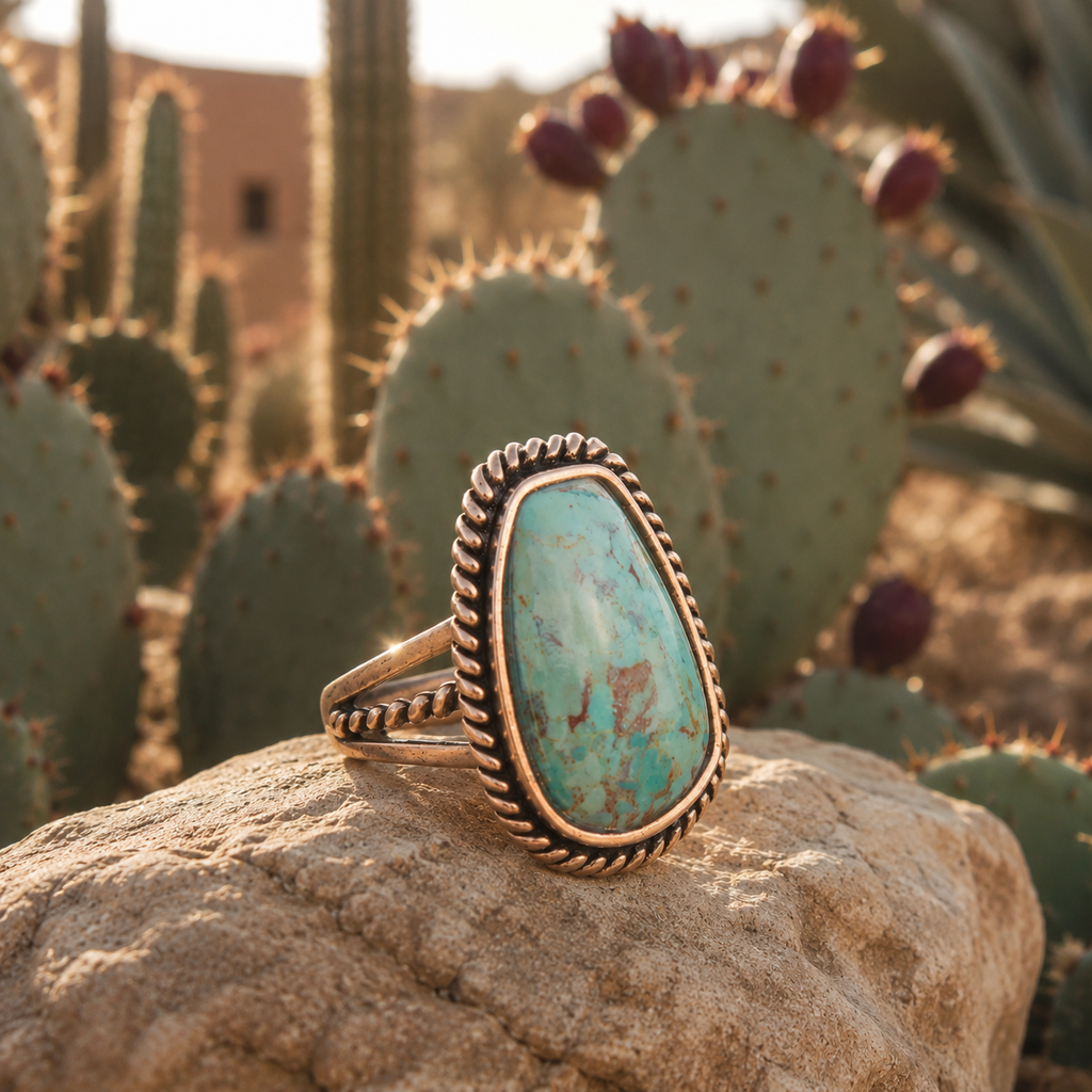 Barse Jewelry- Roped Blue Turquoise Golden Ring