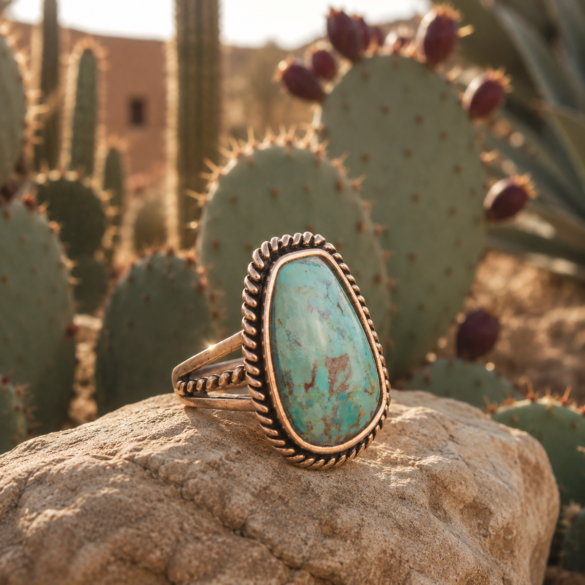 Barse Jewelry- Roped Blue Turquoise Golden Ring