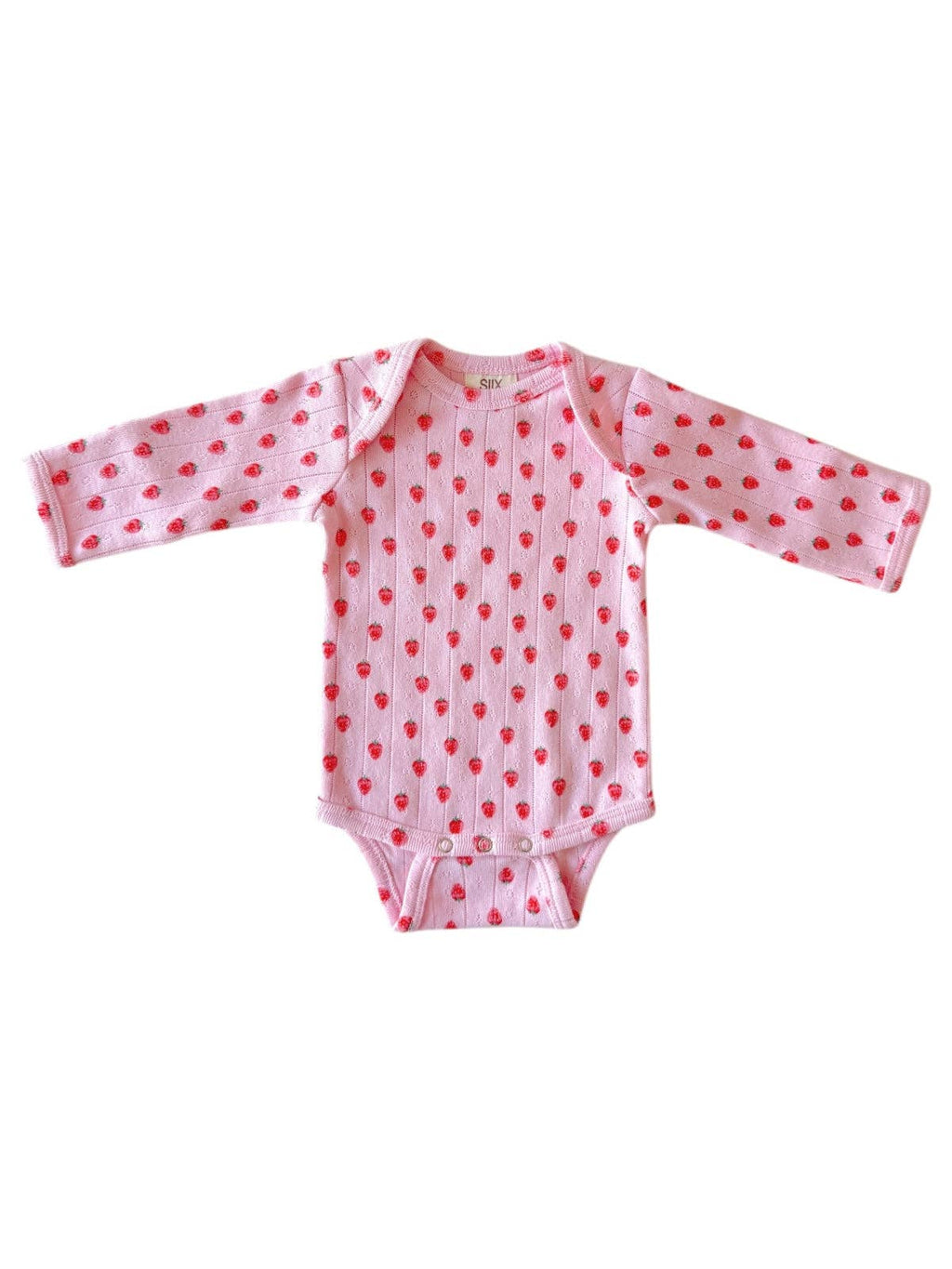 SIIX Collection- Pink Strawberry / Organic Pointelle Long Sleeve Bodysuit