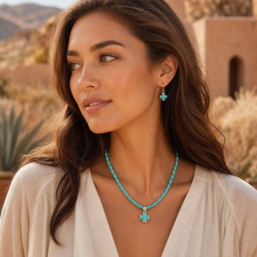 Barse Jewelry- Full of Grace Blue Turquoise and Silver Cross Necklace
