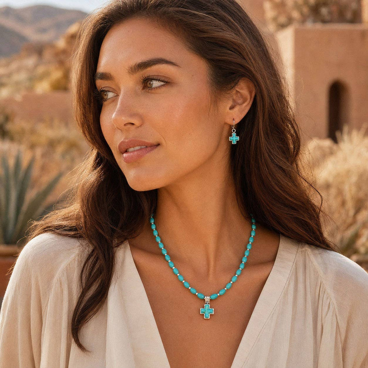 Barse Jewelry- Full of Grace Blue Turquoise and Silver Cross Necklace