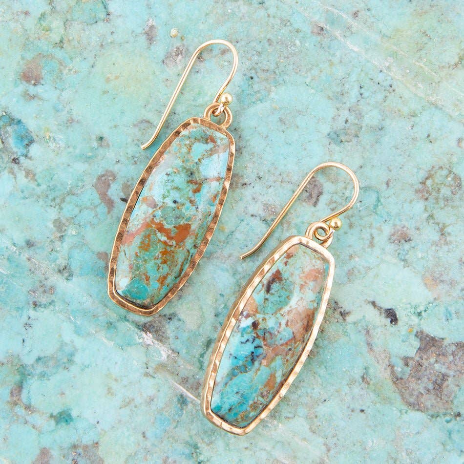 Barse Jewelry- Odyssey Long Turquoise and Bronze Statement Earrings