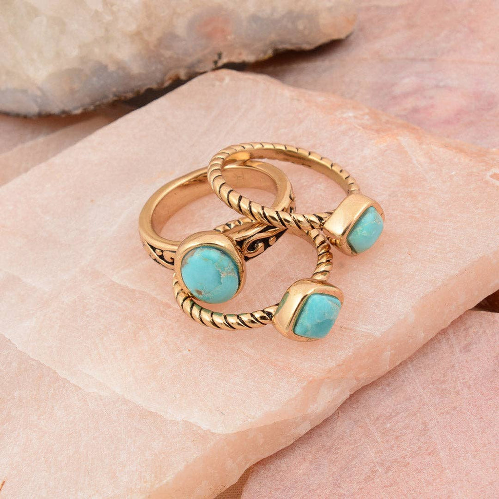 Barse Jewelry- Multi-Shape Turquoise Trio Ring