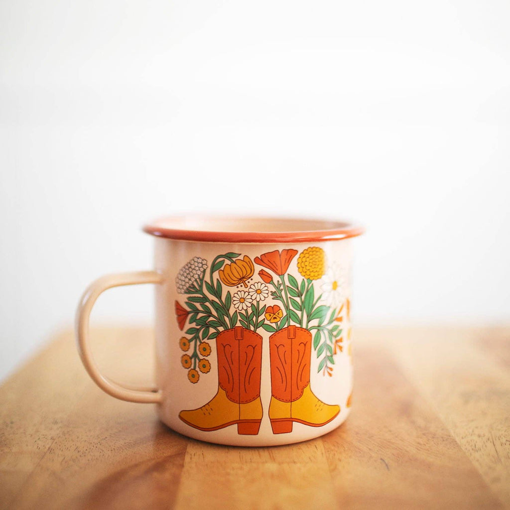 Trek Light- Enamel Coffee & Camp Mug | Western Bloom | 16 Oz | Cowboy