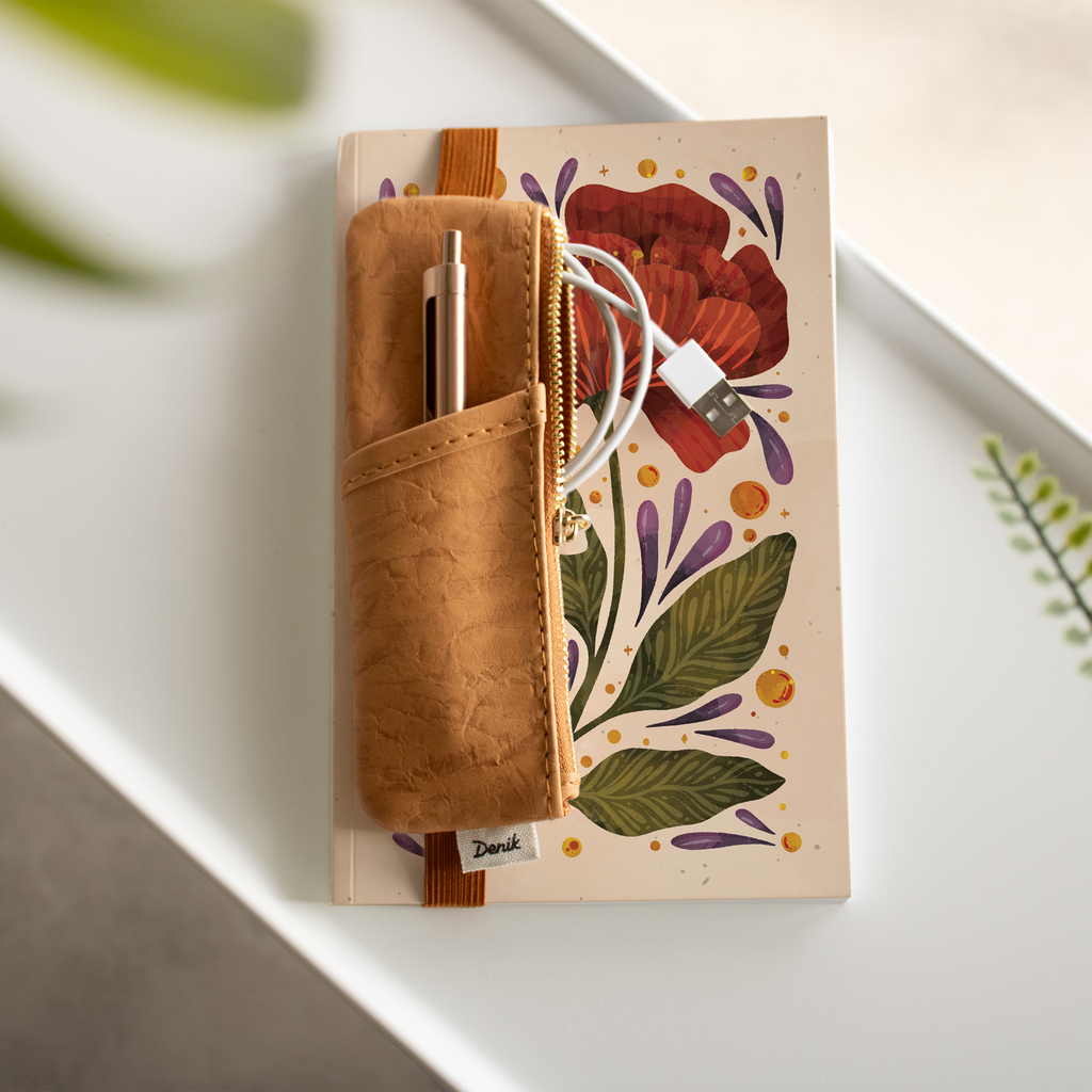 Denik- Burgundy Bloom Layflat Notebook & Pouch Set