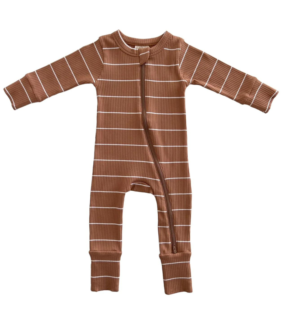 SIIX Collection- Saddle Stripe / Organic Ribbed 2-Way Zip Romper