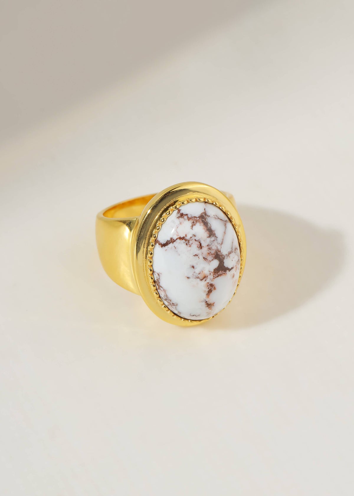 Tiramisu- Bohemian-Luxe Wide Wild Horse Magnesite Gold Plaated Ring