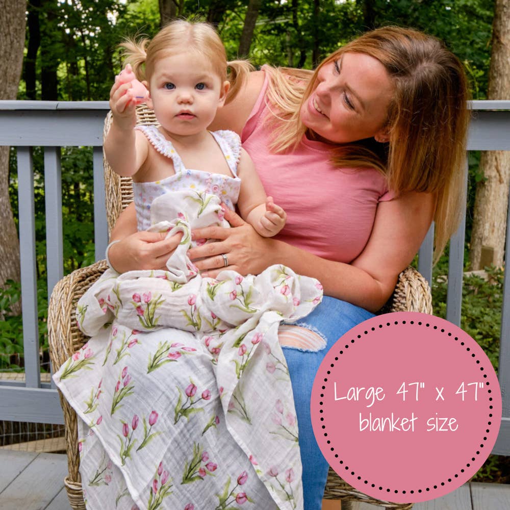 LollyBanks- Tulip Garden Baby Muslin Swaddle Blanket