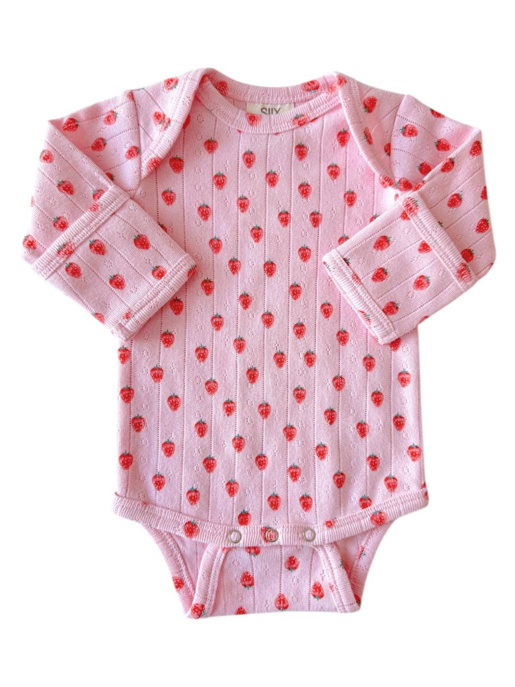 SIIX Collection- Pink Strawberry / Organic Pointelle Long Sleeve Bodysuit