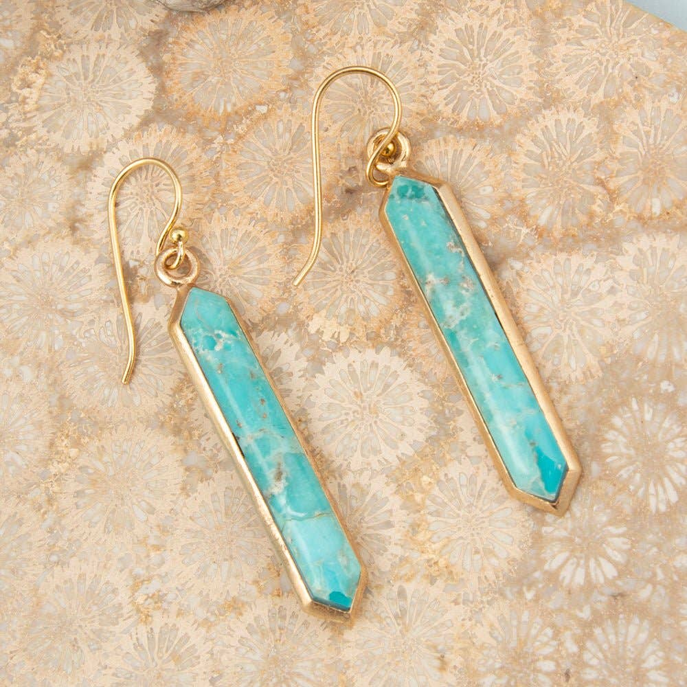 Barse Jewelry- Linear Blue Turquoise Golden Drop Earrings