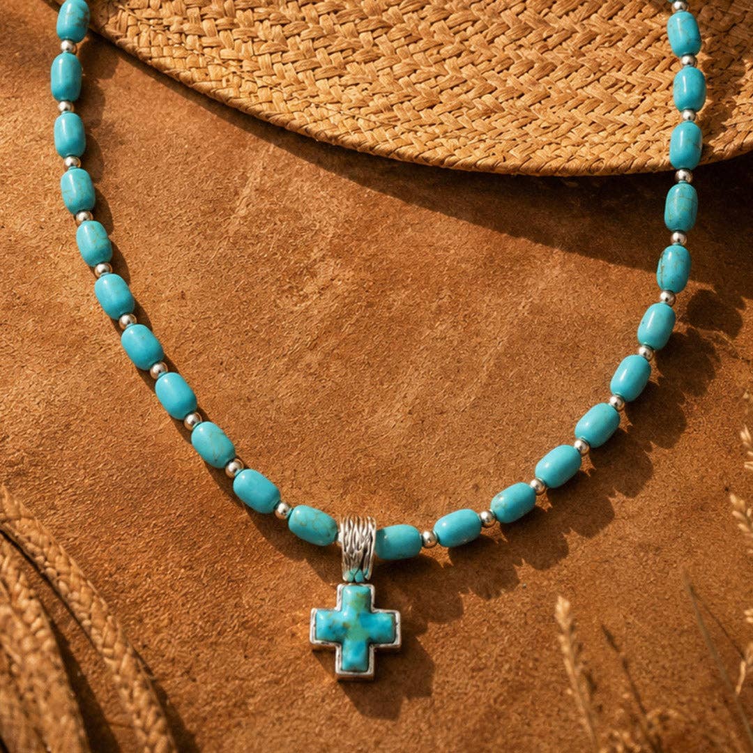 Barse Jewelry- Full of Grace Blue Turquoise and Silver Cross Necklace