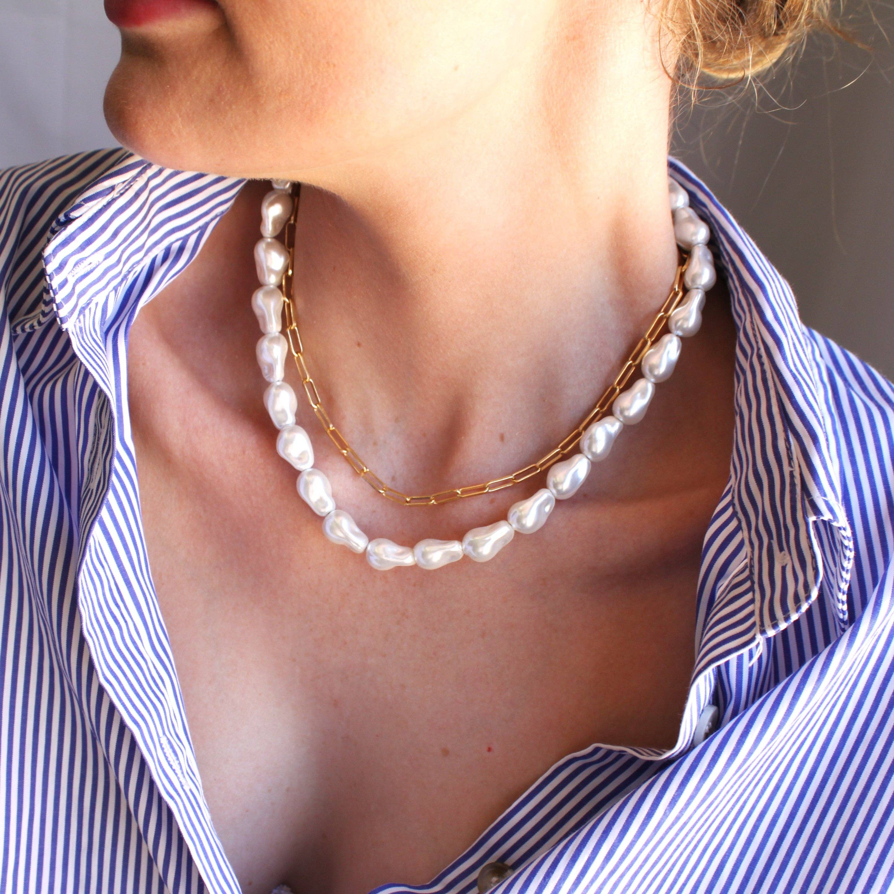 The Silver Wren- Whispering Dunes Shell Pearl Necklace