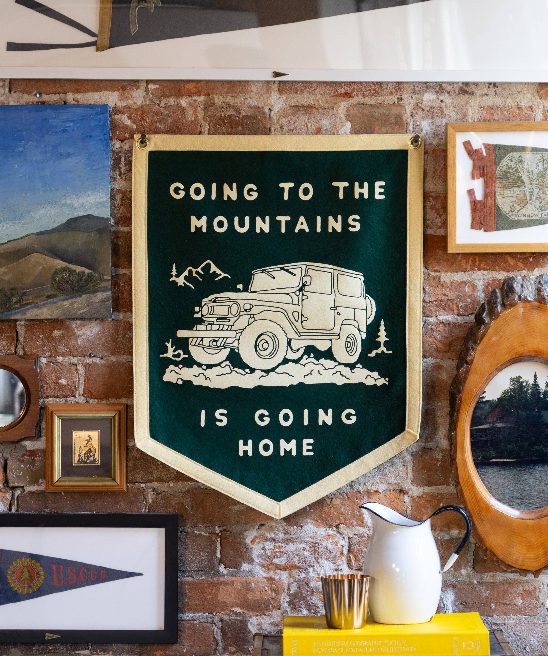 Oxford Pennant- Going to the Mountains is Going Home Camp Flag