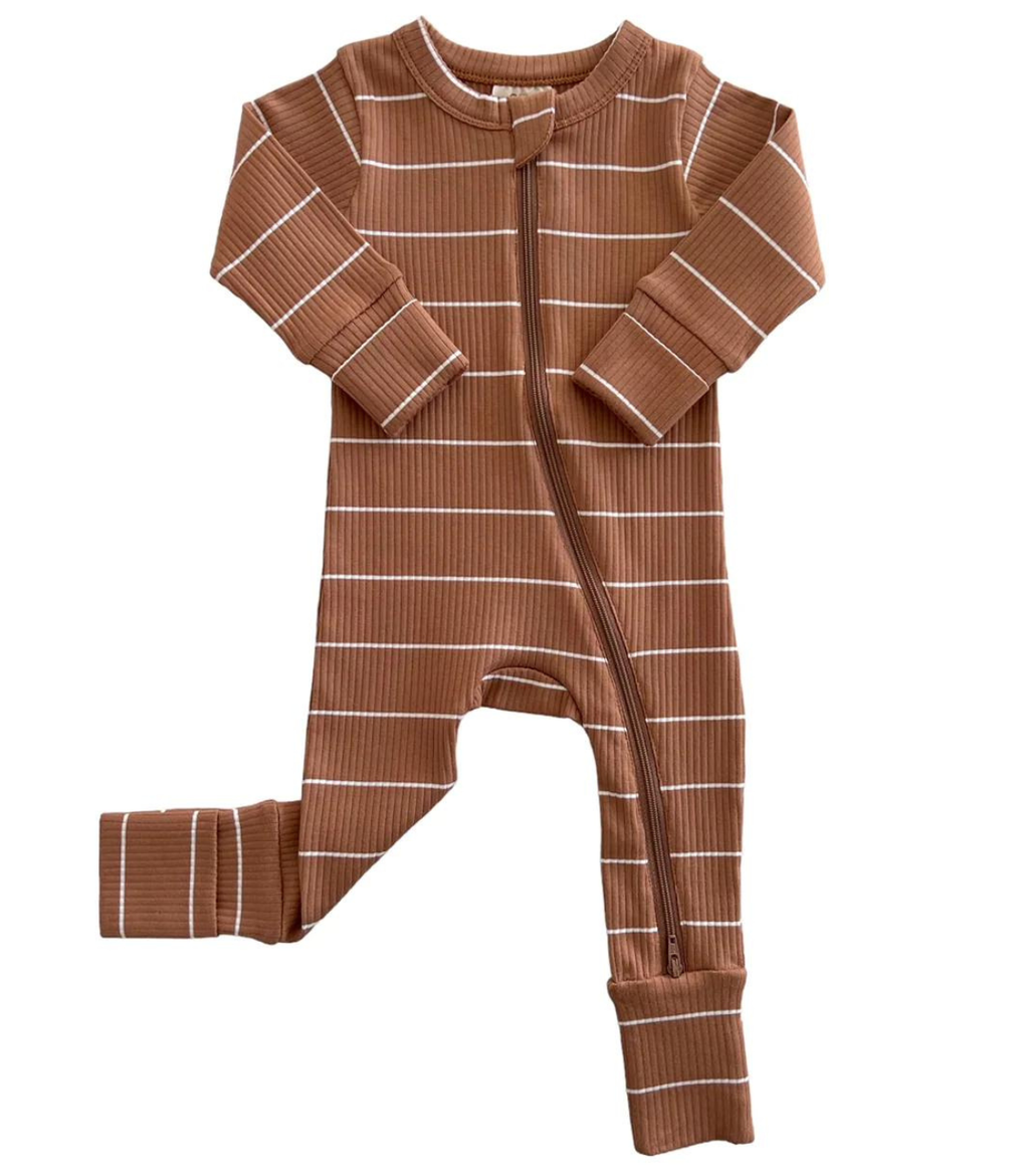 SIIX Collection- Saddle Stripe / Organic Ribbed 2-Way Zip Romper