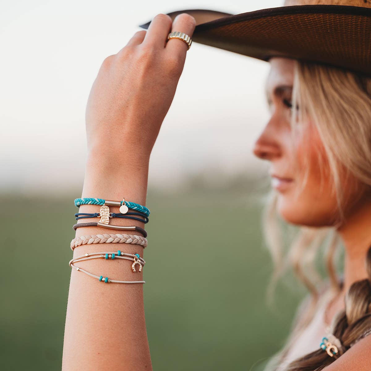K'lani- "Stride" Turquoise with Gold Cowboy Boot Hair Tie Bracelets