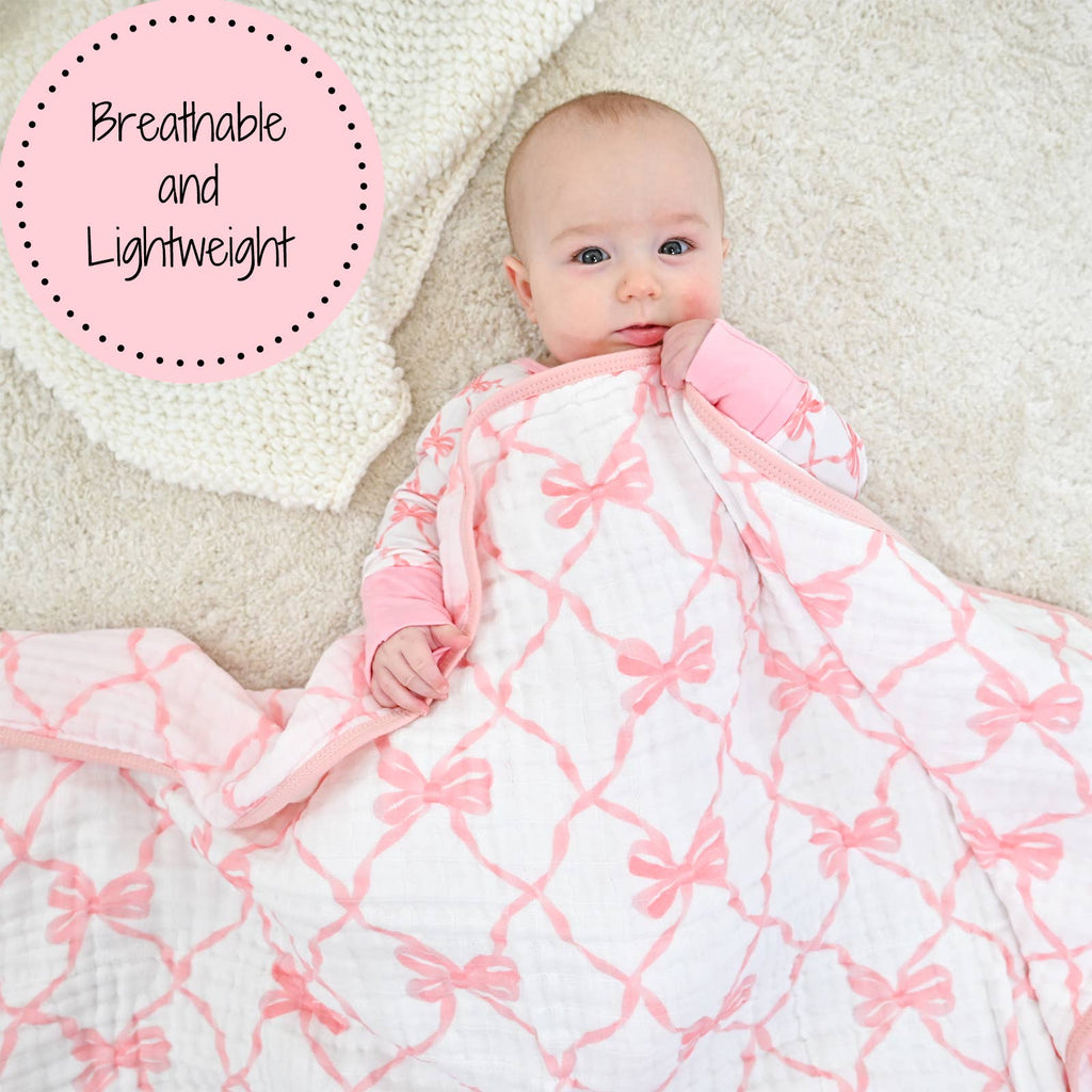LollyBanks- Beautiful Bows Baby Toddler Muslin Blanket