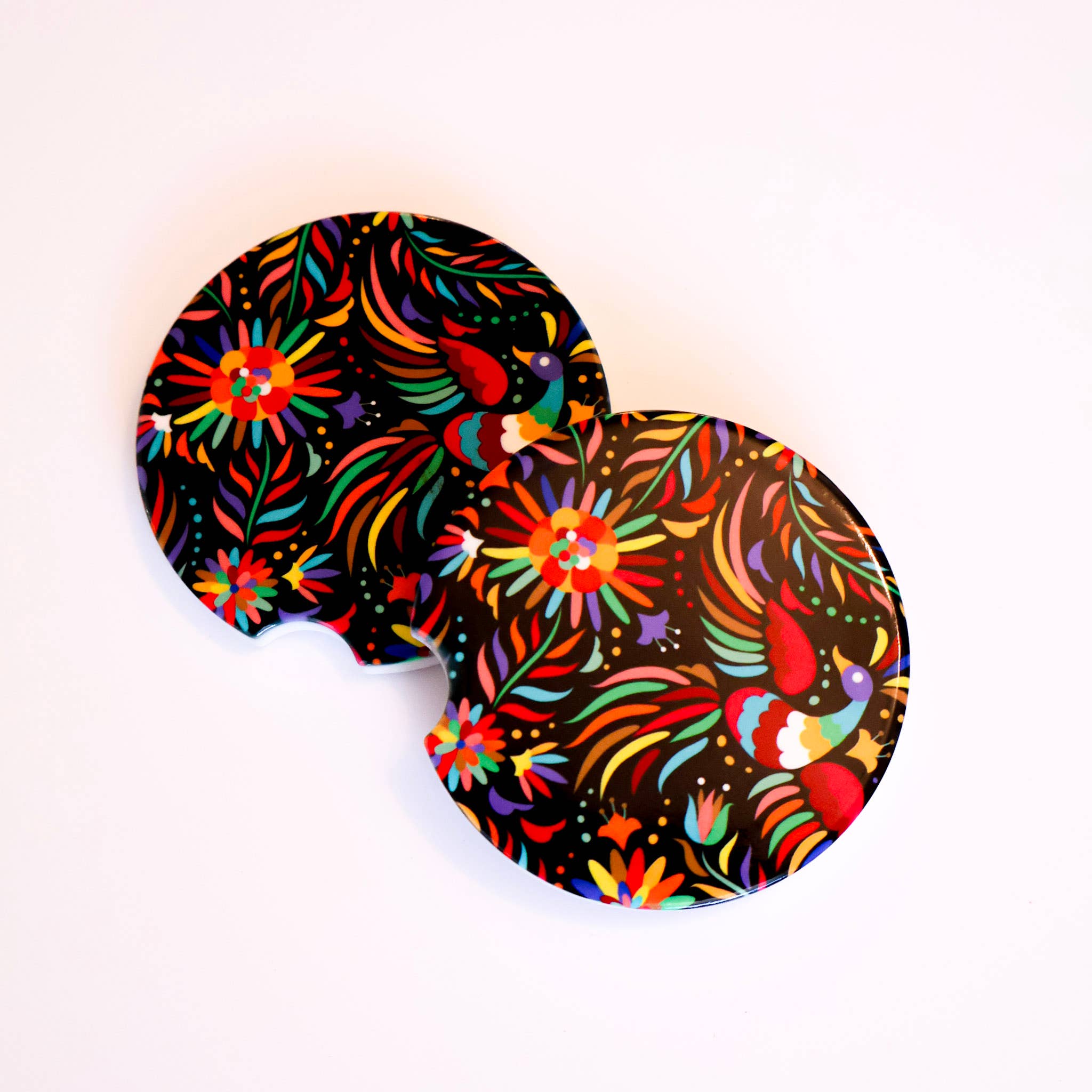 Gaec Studio- Mexican Embroidery Style Black - Car Coasters Set of 2