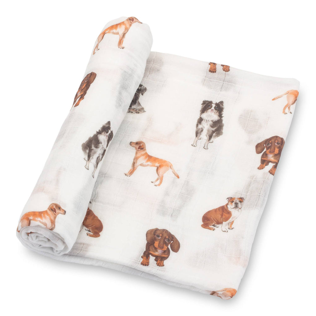 LollyBanks- Adorable Dog Print Baby Muslin Swaddle Blanket