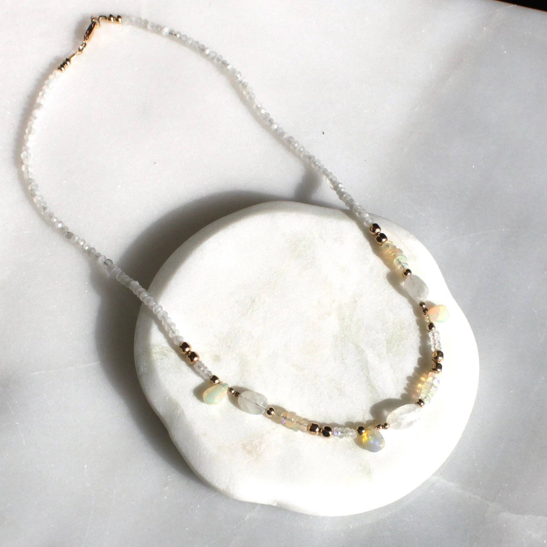 The Silver Wren- Hazel Moonstone and Opal Beaded Necklace