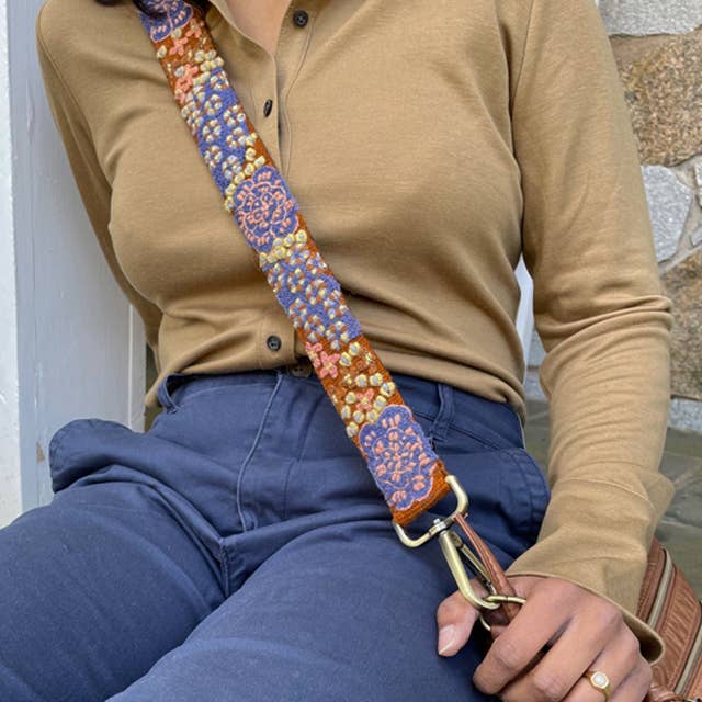 Jenny Krauss- Blue Skies Floral Embroidered Adjustable Bag/Camera Strap
