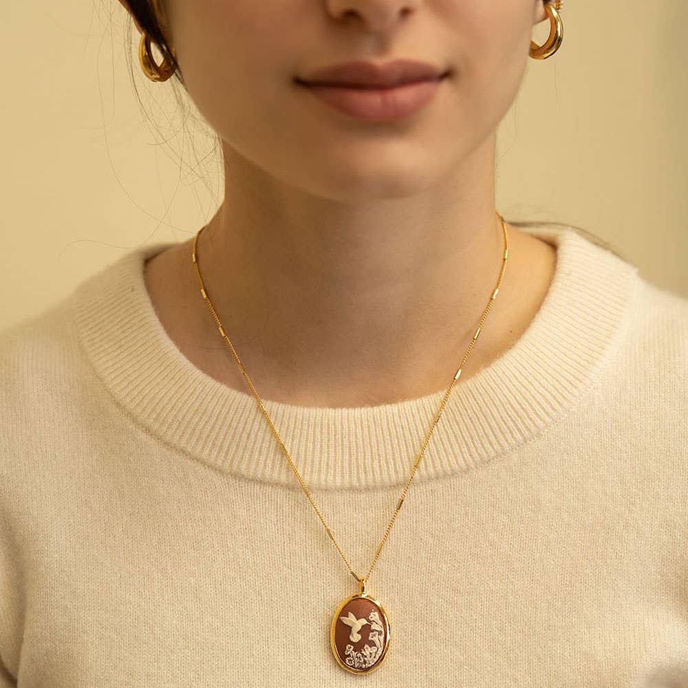 Amano Studio- Hummingbird Vintage Cameo Necklace