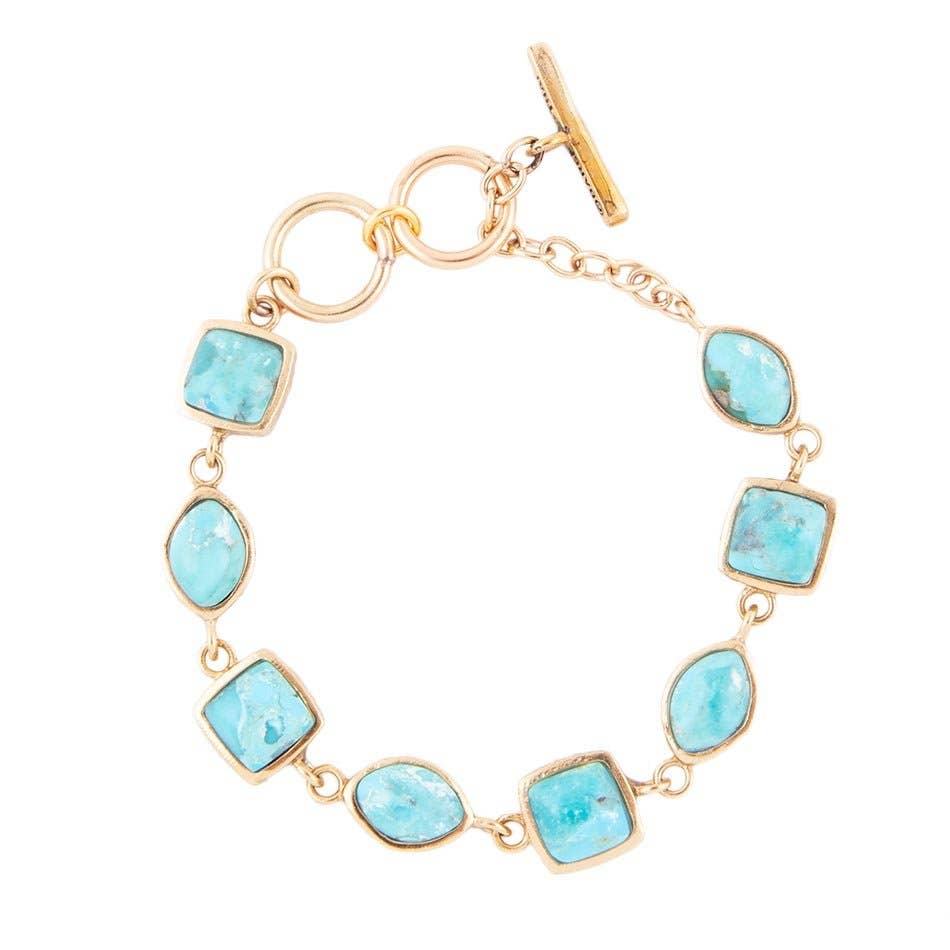Barse Jewelry- Genuine Blue Turquoise Hammered Golden Link Bracelet