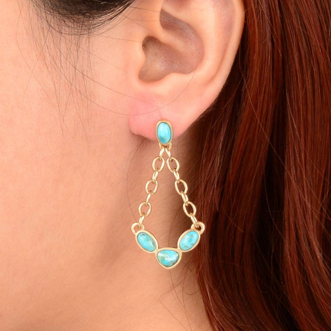 Barse Jewelry- Sublime Blue Turquoise Golden Chain Post Earrings