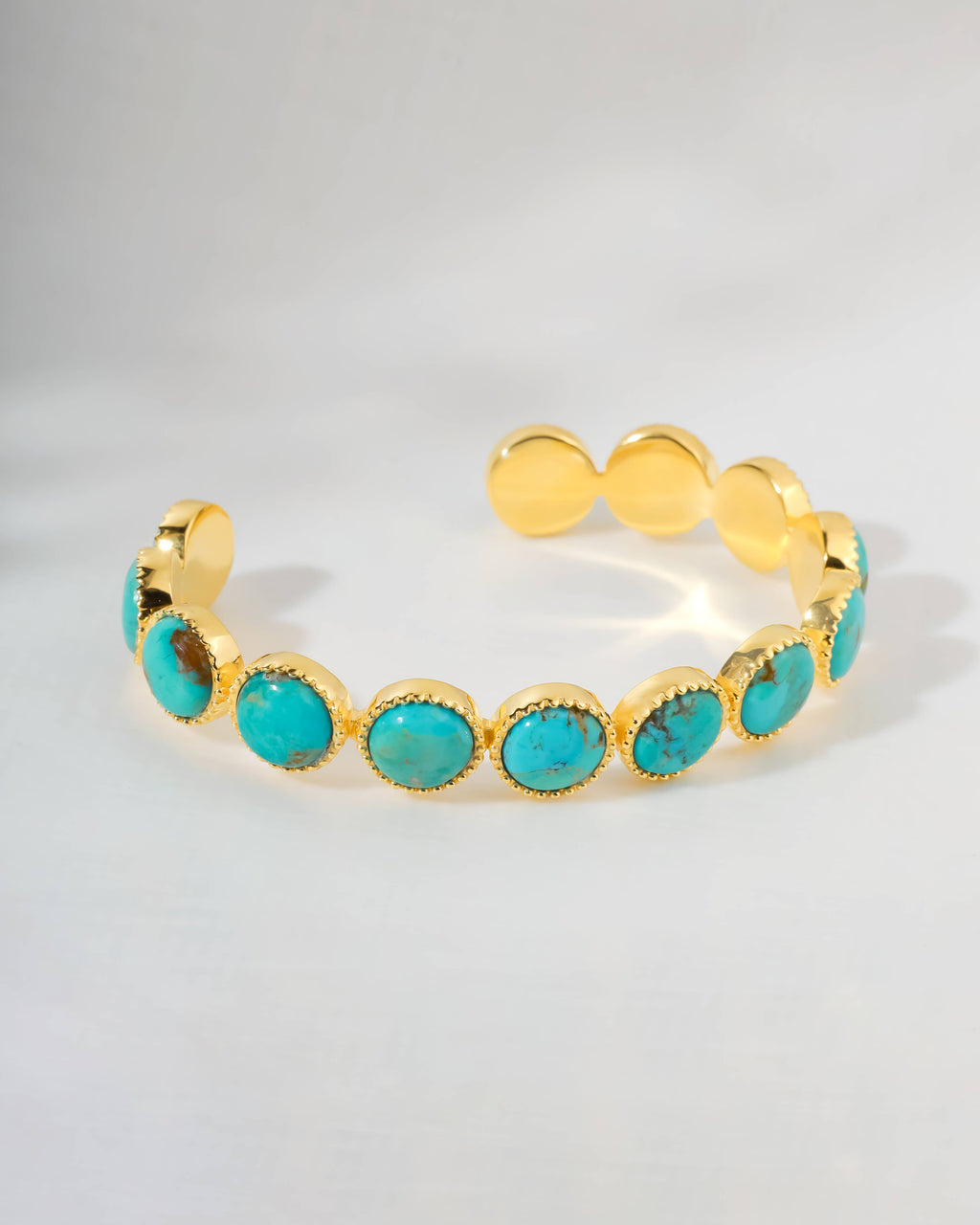Tiramisu- Bohemian Gold Plated Bezel Mohave Turquoise Cuff Bracelet