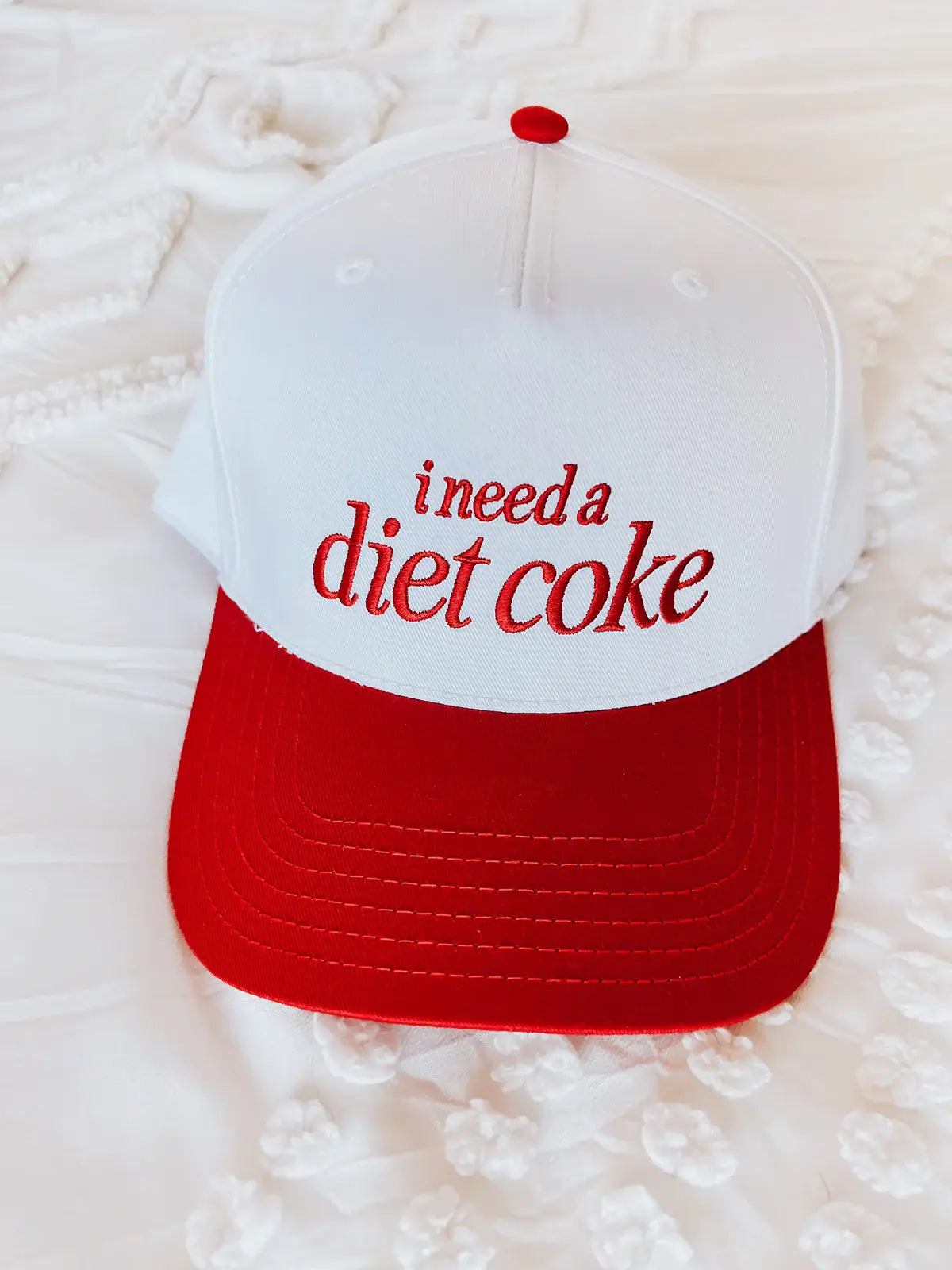 Maddon & Co.- I Need a Diet Coke Embroidered Trucker Hat - Red and White