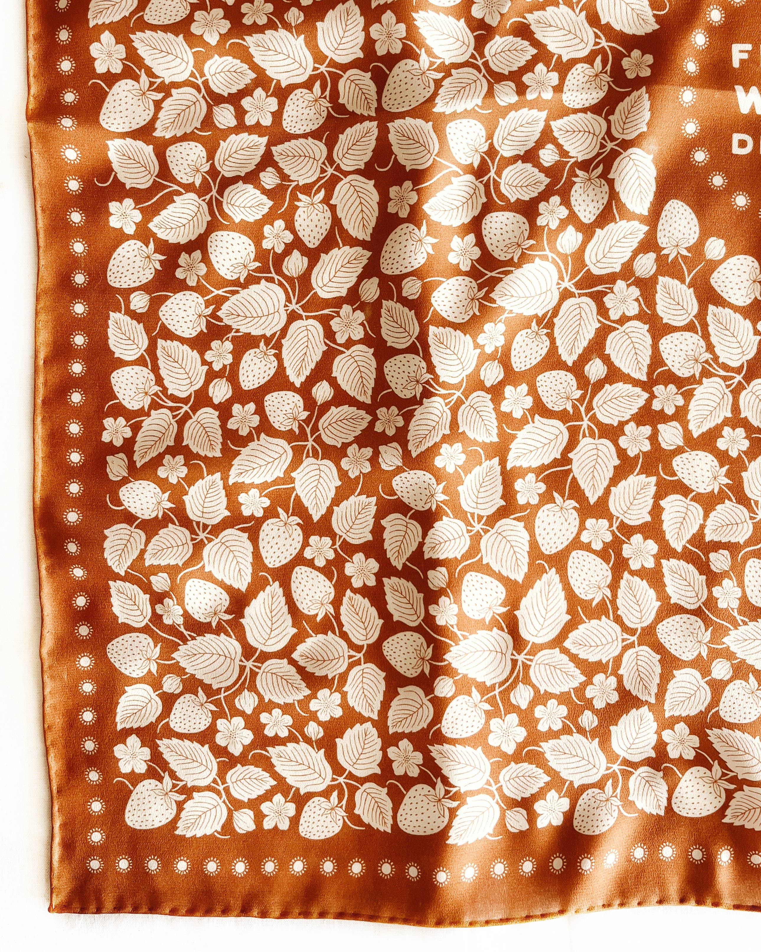 Flora West Design- 100% Silk Bandana Scarf Strawberry Patch Western Style