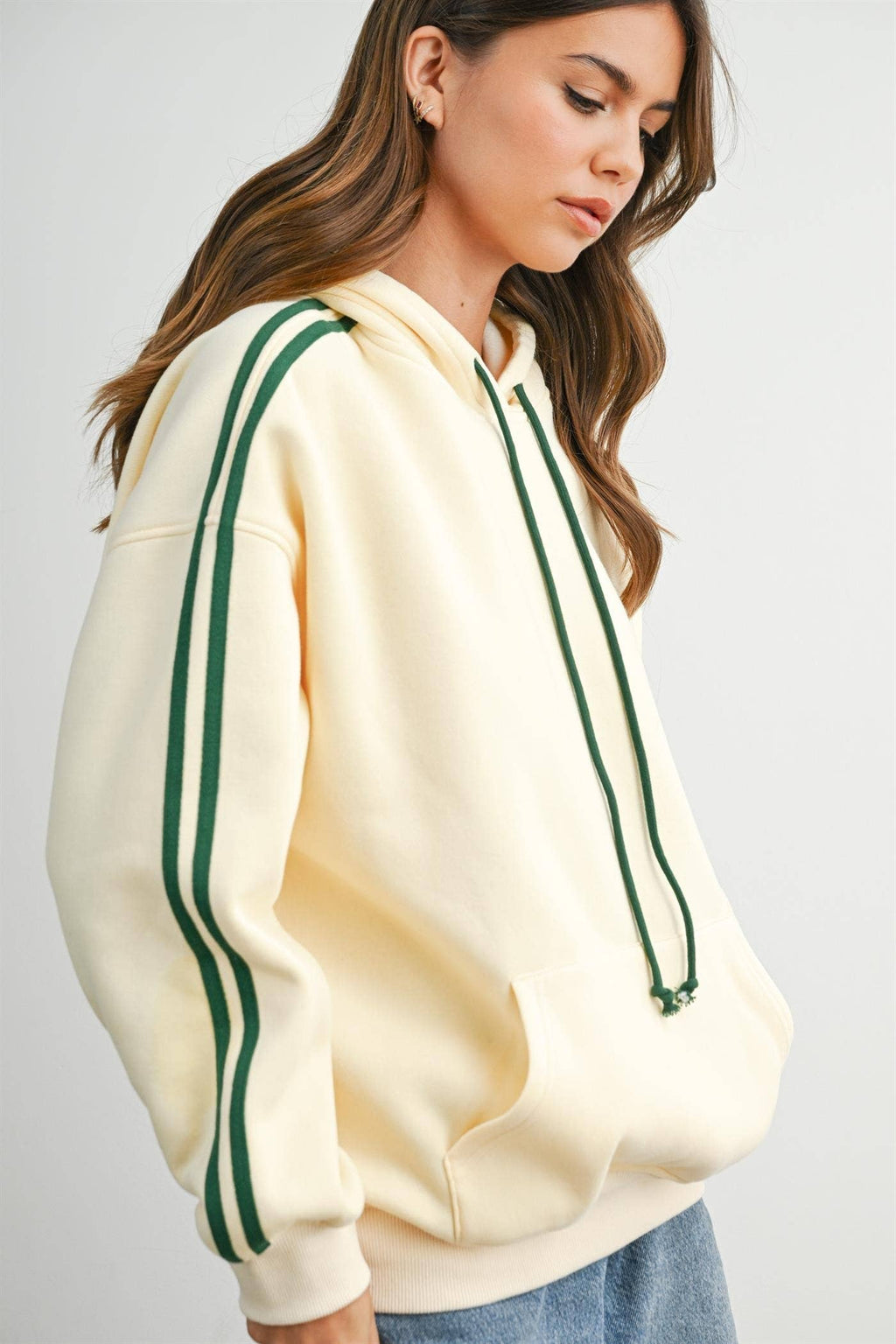 BUTTERMELON- Contrast Striped  Drawstring Hoodie