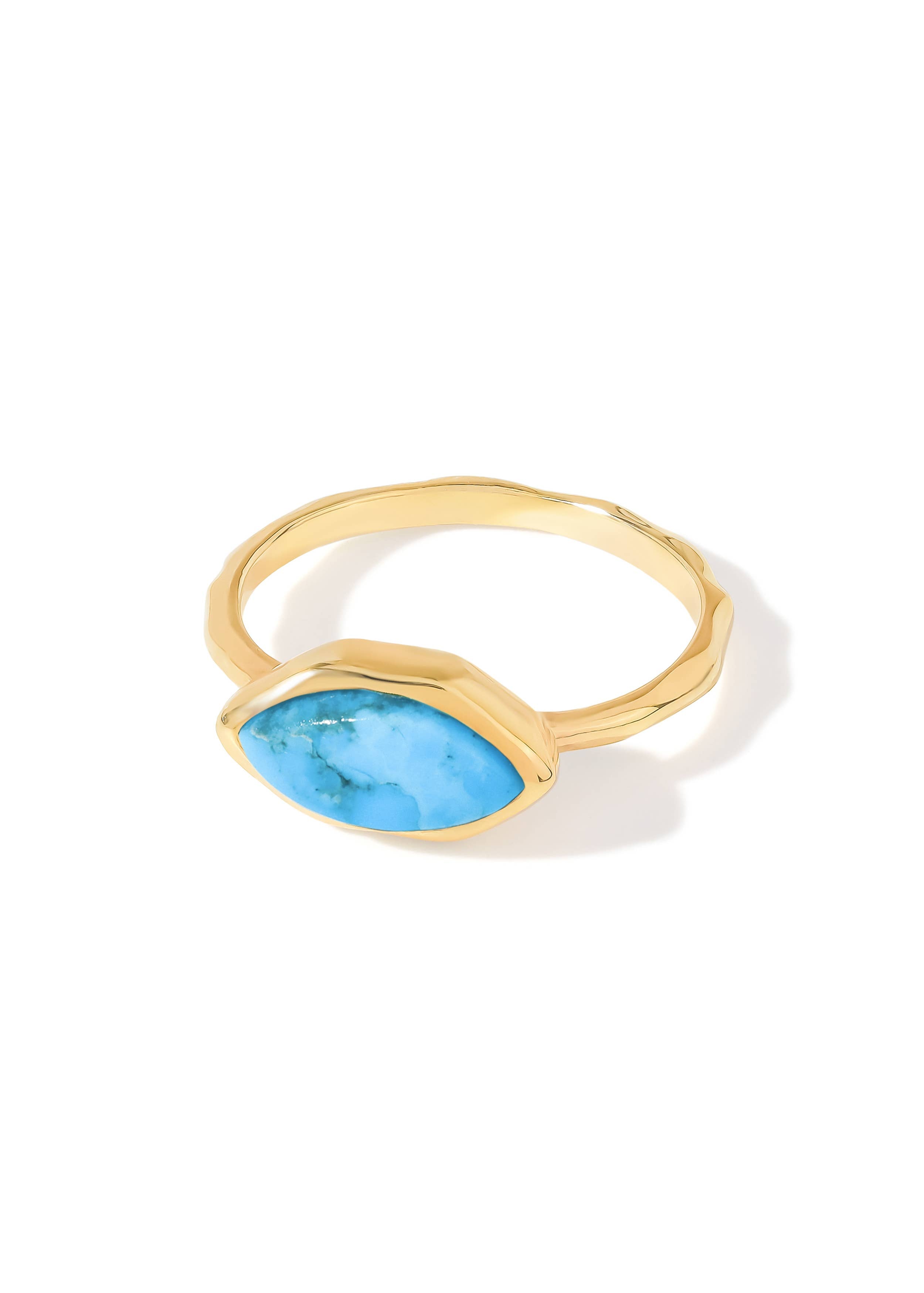 Tiramisu- Gold Plated Silver Marquise Natural Turquoise Textured Ring