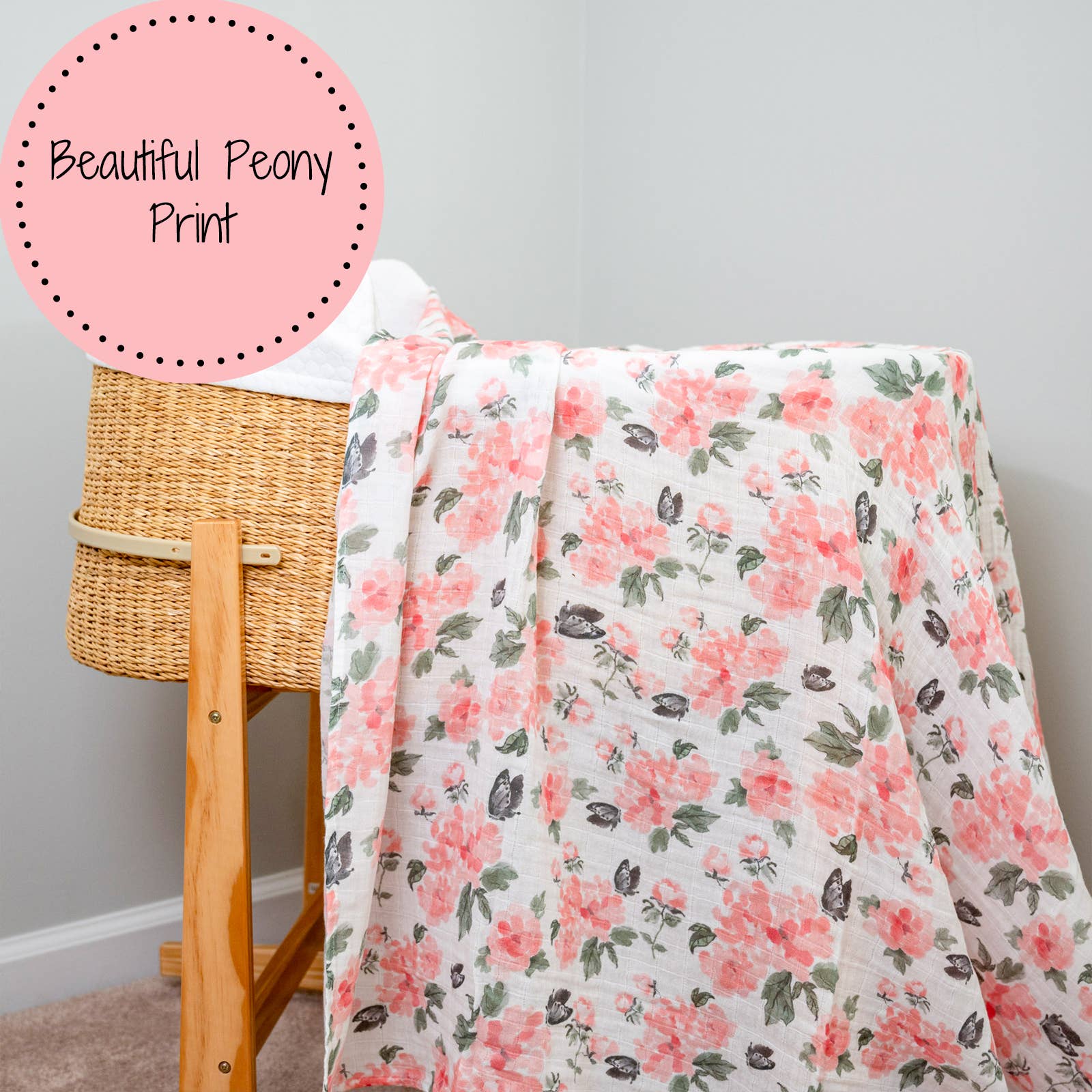 LollyBanks- Pretty in Peony Baby Muslin Swaddle Blanket