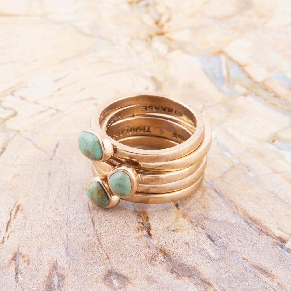 Barse Jewelry- Blue Turquoise Golden Stacking Ring Set