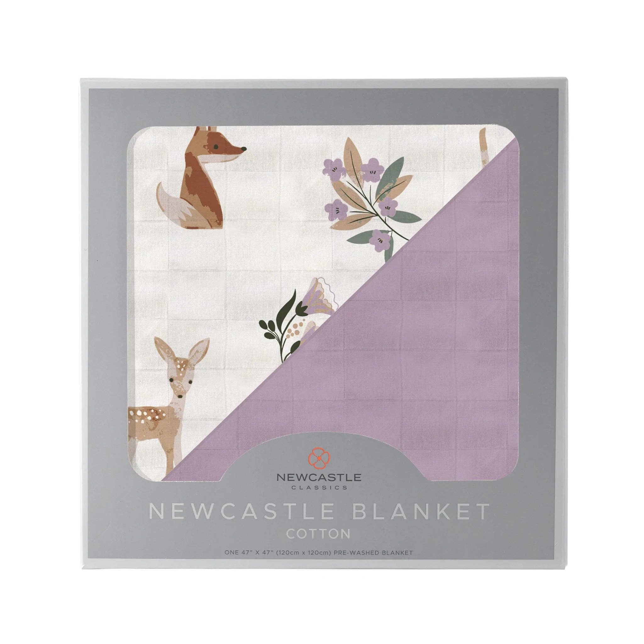 Newcastle Classics- Sierra Fox and Deer and Orchid Lavender Cotton Newcastle Blanket